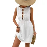 Summer Dress Sweet Style Solid Color Bow Tie Detail Perfect for Casual Outings Wholesale Availab