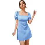 Elegant Square Neck Puff Sleeve Dress High Waist A Line Silhouette Spring Fashion for Women Whol