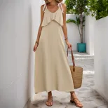 Casual Ruffle Hem Cami Dress in Apricot Lightweight Fabric Summer Beach Vacation