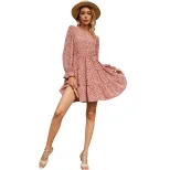 Womens Floral Midi Dress Slim Fit Ruffle Hem Long Sleeve Autumn Winter Fashion Wholesale Availab