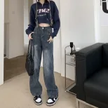 牛仔裤女2023春秋新款复古设计感宽松显瘦百搭直筒高腰阔腿拖地裤