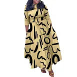 Plus Size African Print Midi Dress Stylish Tie Design Elegant Floral Pattern Spring Fashion Whol