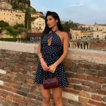 Summer Womens Dress Sexy Hollow Back Polka Dot Print Halter Neck Perfect for Parties and Beach E