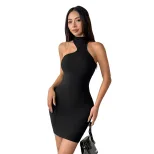 Summer Womens Dress Half High Neck Sleeveless Off Shoulder Short Length Elegant Style for Partie