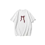 Womens Vintage Bow Print T Shirt Summer Casual Style Loose Fit Round Neck Short Sleeve 100 Cotto