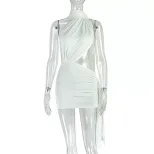 Womens Bodycon Mini Dress Solid Color Sexy Backless Ruched Design Adjustable Straps Casual Stree