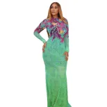Vintage Floral Print Bodycon Dress High Neck Long Sleeve Slim Fit Elegant Style for Parties and