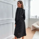 Black Polka Dot Long Sleeve Dress Elegant Design Autumn Fashion Comfortable Fit Wholesale Availa
