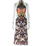 Sleeveless Butterfly Print Halter Dress Casual Versatile Fashionable Perfect for Summer Occasion