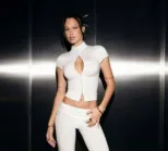 Slim Fit Solid Color Half High Neck Short Sleeve Top with Low Waist Flare Pants Trendy Two Piece