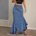 Slim Fit Long Denim Mermaid Skirt High Waist Butt Lifting Elegant Design Perfect for Casual and