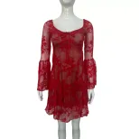 Womens Lace Flare Sleeve A Line Dress Elegant Slim Fit Stylish Design Perfect for Autumn Events