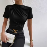 Slim Fit Half Turtleneck T Shirt Summer Essential Solid Color Short Sleeve Casual Style Wholesal