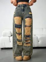 Vintage Distressed Wide Leg Womens Jeans Loose Fit Casual Style Perfect for Everyday Wear Ready