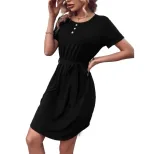 Casual Solid Color Dress Womens Fashion Versatile Style Comfortable Fit Perfect for Daily Wear W