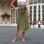 Womens Solid Color Asymmetrical Split Midi Skirt Fashionable Summer Style Perfect for Casual or