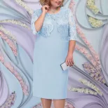Plus Size Womens Dress Lace Panel Short Sleeve Two Piece Look Elegant Occasion Wear Wholesale Av