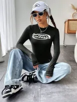 Fashionable Womens Long Sleeve T Shirt Round Neck Printed Design Casual Style Ready to Ship Low