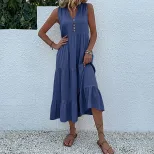 Summer Casual Sleeveless Dress Loose Fit Solid Color Comfortable Fabric Perfect for Everyday Wea