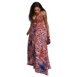 Womens A Line Dress Color Block Floral Print Halter Neck Backless Slim Fit for Casual Outings Wh