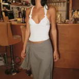 Twist Front Crop Top Sexy Sleeveless Backless Design Lightweight Fabric Spring Summer Fashion Wh