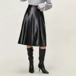 Vintage Inspired PU Midi Skirt Casual Flared Design Comfortable Fit Perfect for Everyday Wear Wh