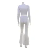 Fashion Womens Suit Set Elegant Solid Color Slim Fit Long Sleeve Top and Trousers Perfect for Ca