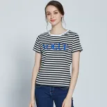 Womens Cotton Short Sleeve T Shirt Floral Stripe Print Soft Loose Fit Spring Summer Fashion Top