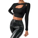 Slim Fit Long Sleeve T Shirt Sexy Short Style European and American Fashion Casual Wear for Wome