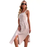 Summer Casual Solid Color Sleeveless Dress Slim Fit Asymmetrical Design Cotton Linen Blend Perfe