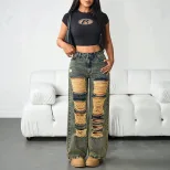 Vintage Distressed Wide Leg Womens Jeans Loose Fit Casual Style Perfect for Everyday Wear Ready