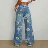 Loose Fit Wide Leg Jeans Printed Denim Street Style Casual Wear Ready to Ship Wholesale Availabl
