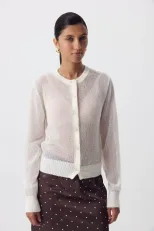 Soft Knit Cardigan Hollow Out Design Round Neck Long Sleeve Casual Chic for Spring and Autumn Wh