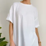 Womens Loose Fit Cotton Short Sleeve T Shirt Comfortable Round Neck Solid Color Summer Style Who