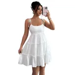 French Style Womens Summer Dress Elegant A Line Lace Up Sleeveless Cake Skirt Perfect for Casual