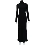 High Neck Long Sleeve Bodycon Dress Elegant Solid Color High Waist Slim Fit Perfect for Autumn a