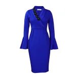 Elegant V Neck Bodycon Dress Bell Sleeves Split Hem Autumn Winter Style Wholesale Womens Fashion