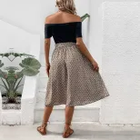 Color Block Off Shoulder Short Sleeve Dress Casual Sexy Vacation Style Available for Wholesale