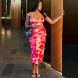 Fashionable Womens Floral Print Bodycon Dress Sexy Backless Design Elegant Long Silhouette Perfe
