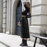 High Waisted PU Pencil Skirt Slim Fit Split Design Elegant Style Perfect for Casual or Formal Oc