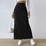 High Waisted A Line Skirt Fashionable Minimalist Ribbed Texture Spring Summer Casual Wear Wholes