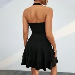 Knitted Halter Neck Backless Dress Double Layer Hem Elegant Design Fashionable for Parties Whole