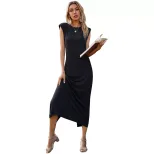 Womens Bodycon Dress Simple Solid Color Waist Defining Long Length Perfect for Parties or Casual