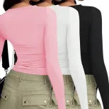 Womens Long Sleeve T Shirt Solid Color Slim Fit Versatile Style Spring Summer Casual Wear Wholes