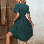 Womens Vintage Pleated Dress Dark Green Elegant Fit Summer Occasion private label
