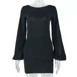 Fashionable Solid Color Bodycon Dress Long Sleeve Round Neck Backless Casual Wear for Women OEM