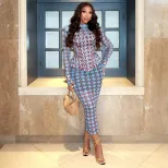 Fashionable Womens Long Sleeve Dress Breathable Mesh High Neck Bodycon Fit Floral Print Ideal fo