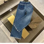 速卖通口袋撞色牛仔裤女2023春秋新款百搭宽松显瘦百搭直筒长裤潮