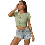Short Sleeve Button Up T Shirt for Women Solid Color Casual Style Available in Gray Yellow Black Wholesale