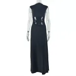 Fashionable A Line Dress Solid Color High Neck Waist Cinching Long Sleeve Casual Streetwear for